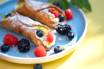 Deliciously filled Italian cannoli siciliani