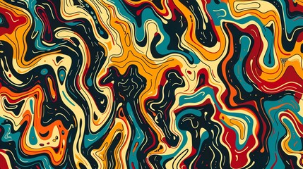 A vibrant abstract background featuring flowing wavy lines in various colors.  