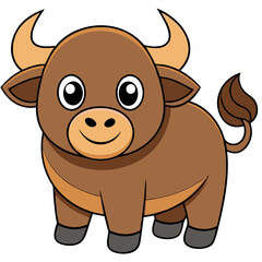 Fototapeta premium Adorable Cartoon Bull with Smiling Face on White Background