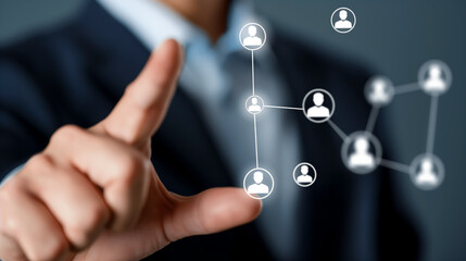 business concept, Businessman touching virtual business communication icon