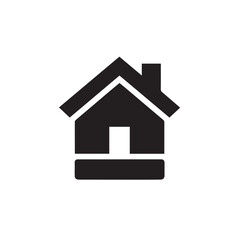 Minimalist Black Silhouette Icon of House with Triangular Roof and Chimney on White Background