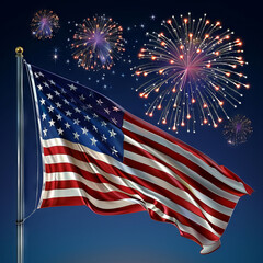 American flag with fireworks