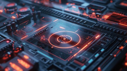 Obraz premium Futuristic Interface with Red Lights.