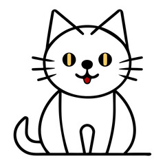 A cute black and white cartoon cat with large eyes and a happy expression
