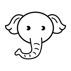 A simple black and white cartoon elephant with large ears and a small trunk