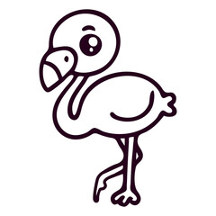 A simple black and white cartoon-style illustration of a cute ostrich with a large eye and small beak