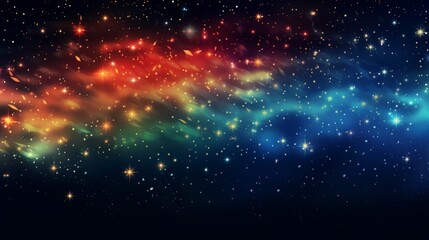 Fototapeta premium A mesmerizing image of a galaxy with vibrant, colorful streaks spreading across the sky, surrounded by countless shining stars, evoking wonder and awe.