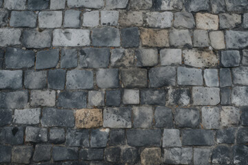 Fototapeta premium Processed collage of old european cobble stone pavement texture. Background for banner
