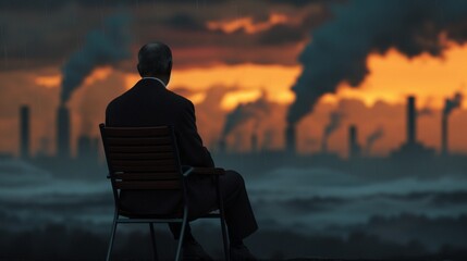 Obraz premium Executives ignoring sustainable practices for profit, photorealistic, dystopian elements