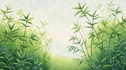 Obraz premium Bamboo grove with advanced technological enhancements, photorealistic, watercolor effect