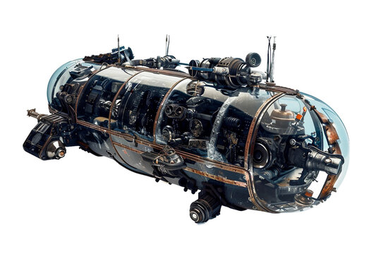 Modern deep sea exploration submarine isolated on clear transparent background