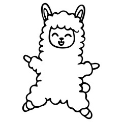 A cute white alpaca with fluffy fur and a smiling face