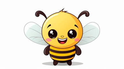 This image showcases an adorable cartoon bee with large eyes and rosy cheeks, featuring charming white wings and black stripes on a yellow body, on a white background.