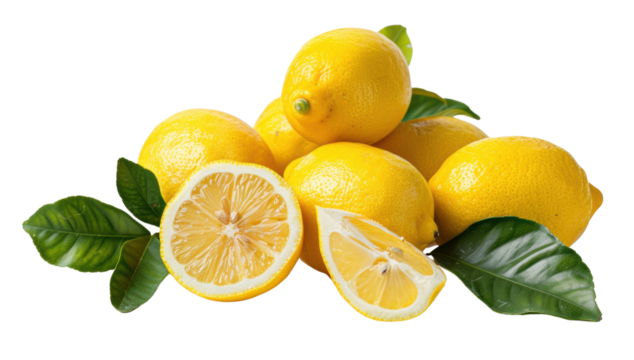 lemons with leaves Yellow Fresh ingredient front view isolated white background