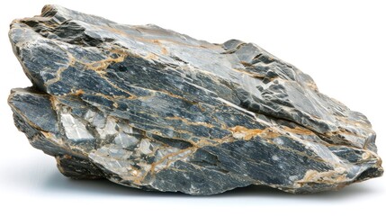 Gneiss metamorphic rock specimen on a white background