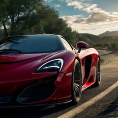 Fototapeta premium a red sports car with a black headlight