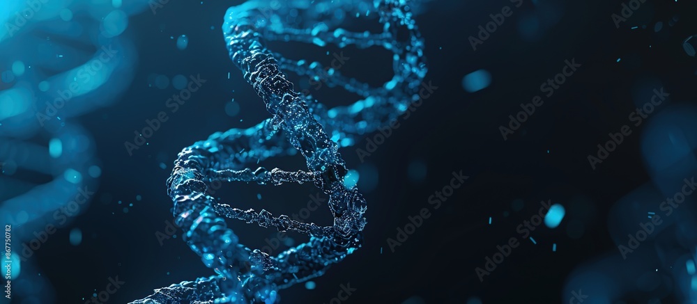 Poster A particulate DNA on a dark background. Science laboratory concept.