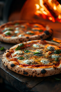 real Neapolitan Italian pizza called margherita pizza just out of the oven