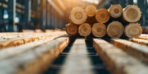 In-depth exploration of log operations in wood processing at sawmill. Concept Wood Processing, Sawmill Operations, Log Handling, Timber Processing Technology