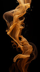 Brown Color Ink Fluid Waves Flowing on Black Background, Abstract Image, Texture, Pattern Background, Wallpaper, Background, Cell Phone Cover and Screen, Smartphone, Computer, Laptop, 9:16 and 16:9 Fo
