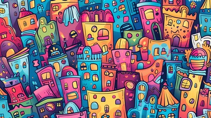 Colorful cartoon city streets with dynamic energy and detail