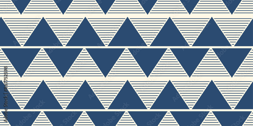 Poster Blue triangular tiles. Geometric simple and stylish triangle pattern.