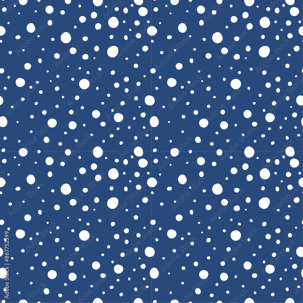 Aufkleber Vector seamless pattern of white dots of different sizes. Blue background and randomly placed flakes.