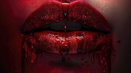 female lips with dripping blood. horror ritualistic witch or vampire concept art