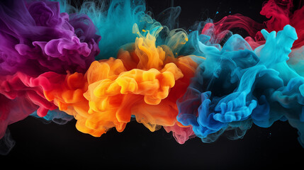 Fototapeta premium Ink Fluid Multicolored Color Waves Flowing on Black Background, Abstract Image, Texture, Pattern Background, Wallpaper, Background, Cell Phone Cover and Screen, Smartphone, Computer, Laptop, 9:16 and 