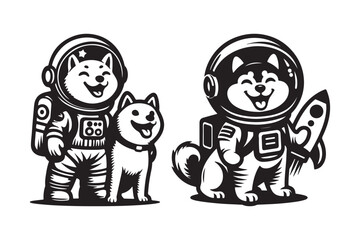 A cute happy shiba inu astronaut vector art