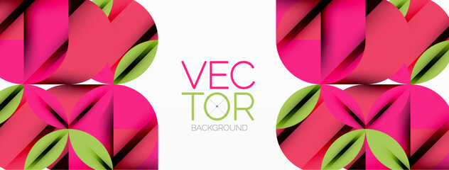 Circle, square and flower petal geometric background. Round shapes composition for wallpaper, banner, background or landing