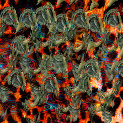 Combination textile collage pattern of wave and lines colored leopard snake tiger textures

