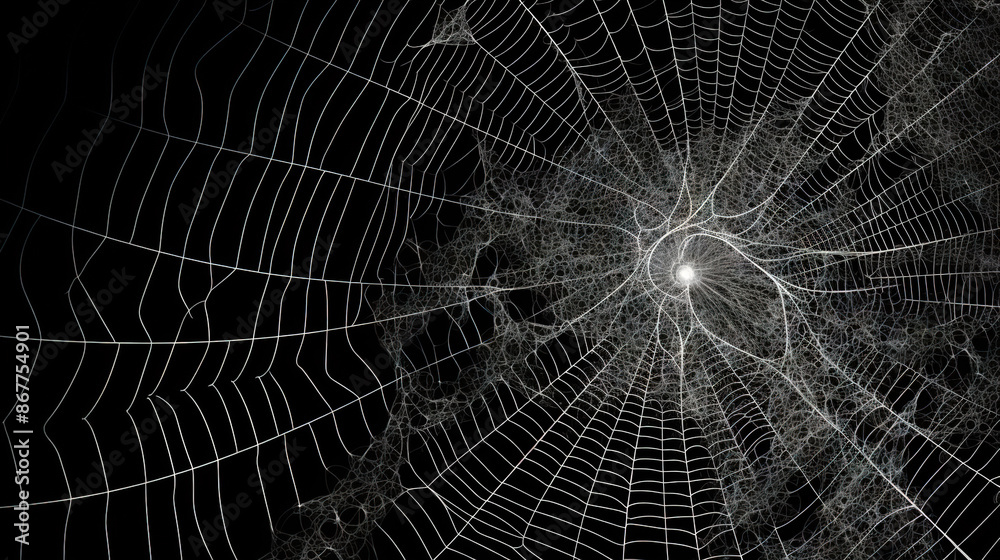 Aufkleber Abstract fractal sipder web on dark background with grungy ornament of broken moody web and particles.