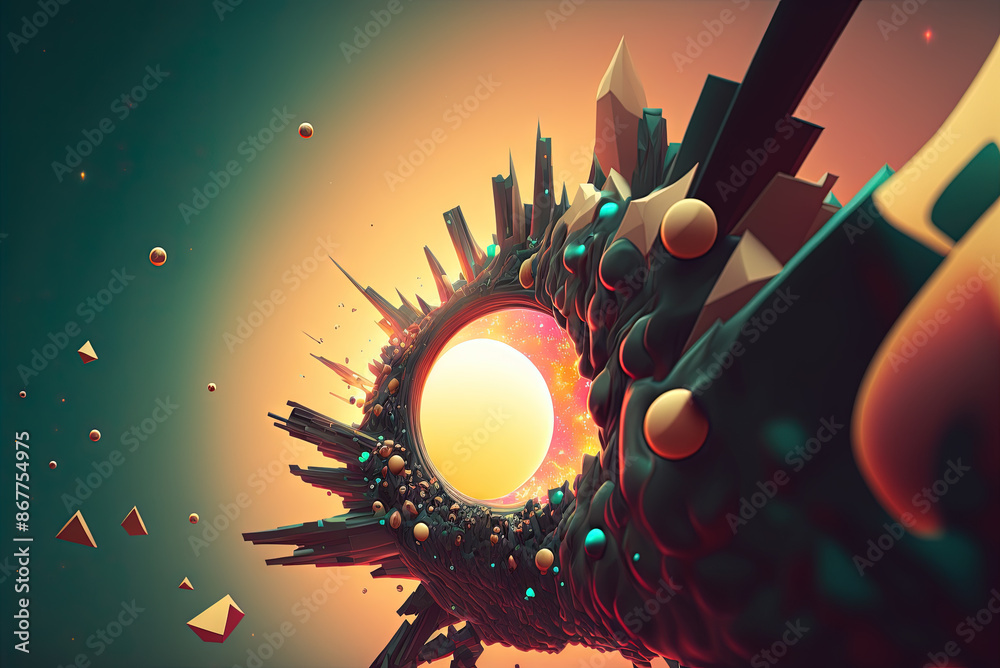 Aufkleber abstract background with colorful fractals. surreal composition with fluid waves of liquid metal.