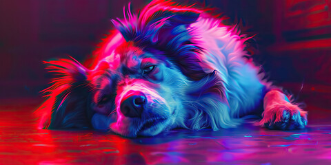 Chronic pain is the enduring burden of discomfort, impacting quality of life: Illustrate a dog with chronic pain, showing signs of ongoing discomfort or pain