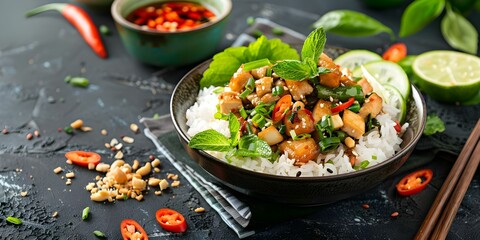 Traditional Vietnamese dish made with broken rice known as Com Tam. Concept Vietnamese Cuisine, Broken Rice, Com Tam Recipe, Street Food, Asian Cuisine