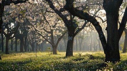 Fototapeta premium Teak trees in spring bloom in the backdrop