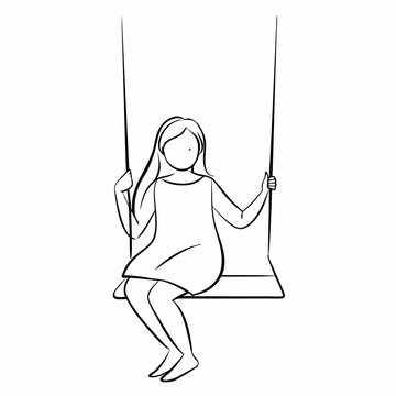 girl swinging simple line art clip art preview