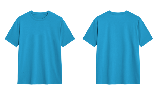 Blue t shirt front and back view, Ready for your mock up design transparent  template 