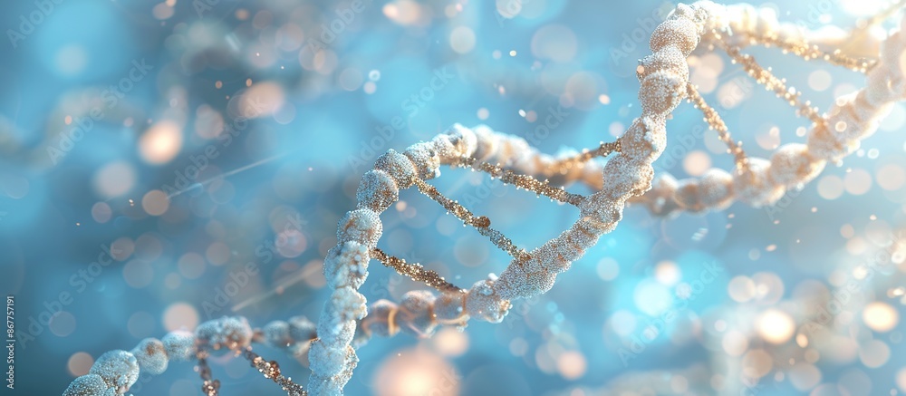 Poster a particulate dna on a blue blurred background. science laboratory concept.