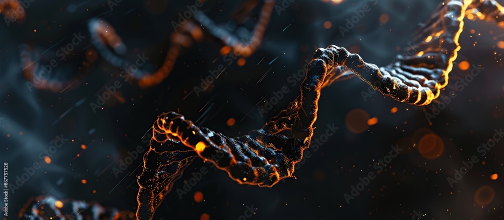 Poster a particulate dna on a dark background. science laboratory concept.