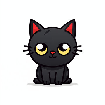 recommend clip art: Cartoon style cute black cat logo icon with white background, cartoon character of cute black friendly cat with simple face in vector style, flat colors