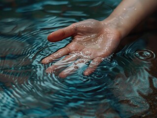 Fototapeta premium Close-up of a hand in the clear water.