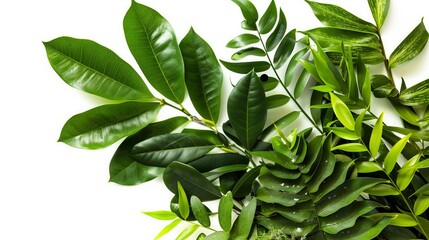 Fototapeta premium Tropical foliage on white background, a botanical decor theme