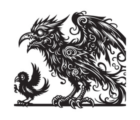 monster bird vector art graphic resources silhourtte vector style, white background