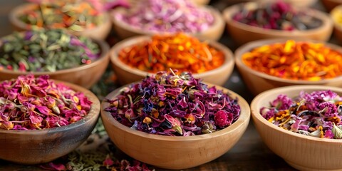 Capturing the Essence Selective Focus on Dried Flowers and Herbs for Infusions and Decoctions. Concept Macro Photography, Dried Flowers, Herbal Infusions, Decorative Still Life, Selective Focus