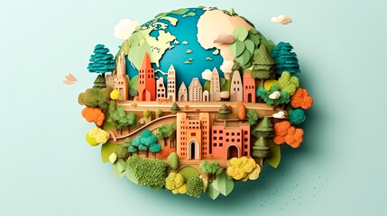 Earth adorned with trees and grass, a vibrant illustration of nature