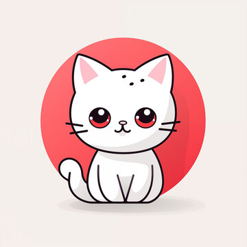 recommend clip art: Cartoon style cute white cat logo icon with white background, cartoon character of cute white friendly cat with simple face in vector style, flat colors