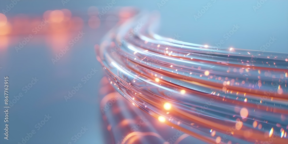 Wall mural 3D render of fiber optic cable illustrating global connection and data flow. Concept Fiber Optic Cable, Global Connection, Data Flow, 3D Rendering, Technology