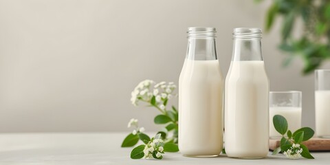 Growing trend of plantbased milk options as sustainable healthy alternative to dairy. Concept Plantbased milk alternatives, Sustainability, Health benefits, Dairy-free options, Growing trend